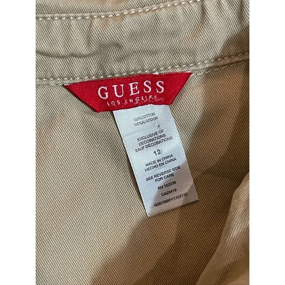 Girls Guess Vintage 90s  Khaki Cargo Utility Mini dress with pockets size 12